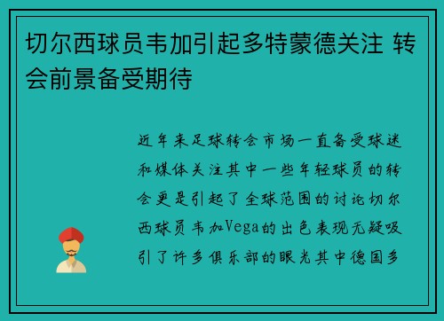 切尔西球员韦加引起多特蒙德关注 转会前景备受期待 切尔西球员韦加引起多特蒙德关注 转会前景备受期待